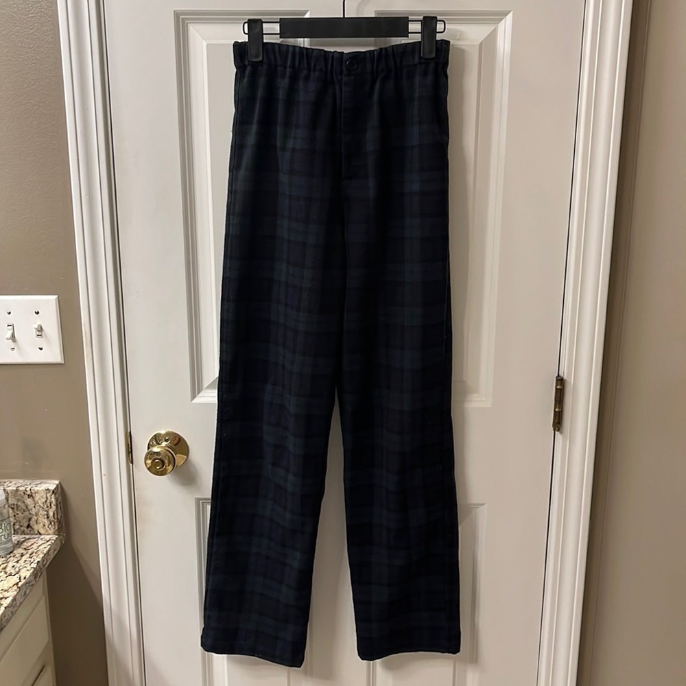 Brandy Melville Straight Wide Plaid Pants Blue and Green